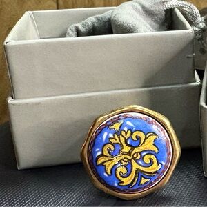 Patricia Nash Positano Ring Blue Gold Medallion Adjustable NWOT